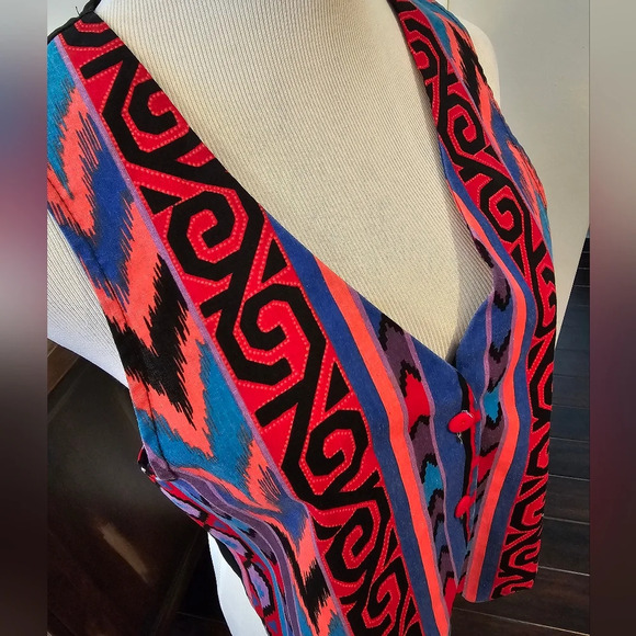My Michelle Vintage 90's •Size Large• Southwestern Print Vest Buttons Made In US - Picture 9 of 10